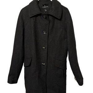 London Fog Women's Grey Pea Coat Wool Blend Medium Buttons Casual